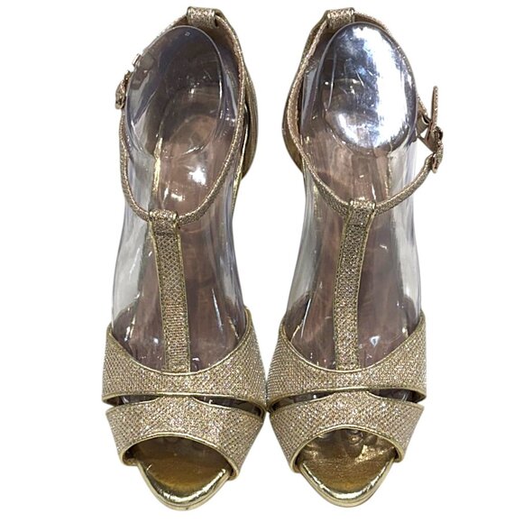 Champagne Gold Metallic T-Strap Heels Size 39 (8.5/9) - Picture 2 of 15